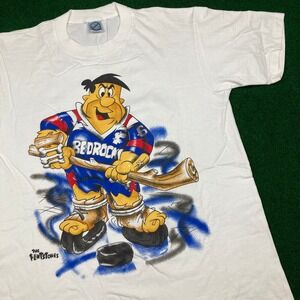 Vintage The Flintstones Shirt Mens M Fred‎ Flintstone Hockey Single Stitch 90s